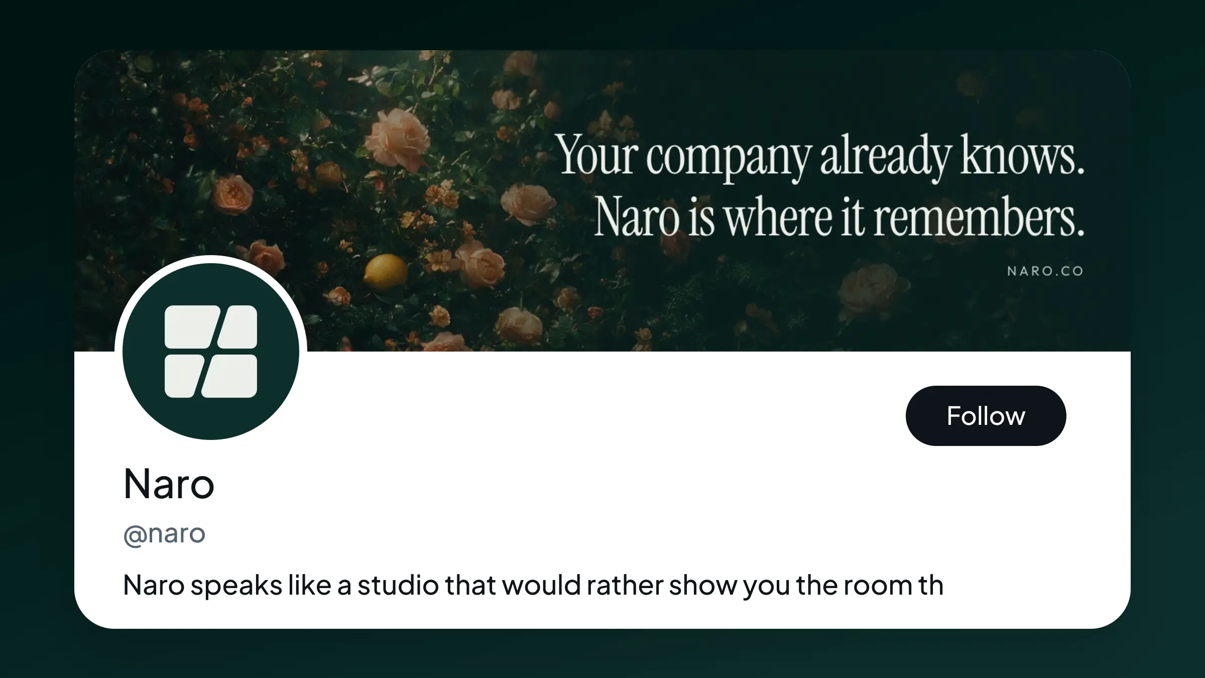 Naro: Cover, avatar and handle